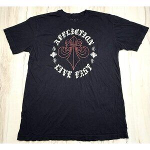 AFFLICTION Mens LARGE Black ESP Guitars Coffin Case Collab Live Fast S/S T-SHIRT